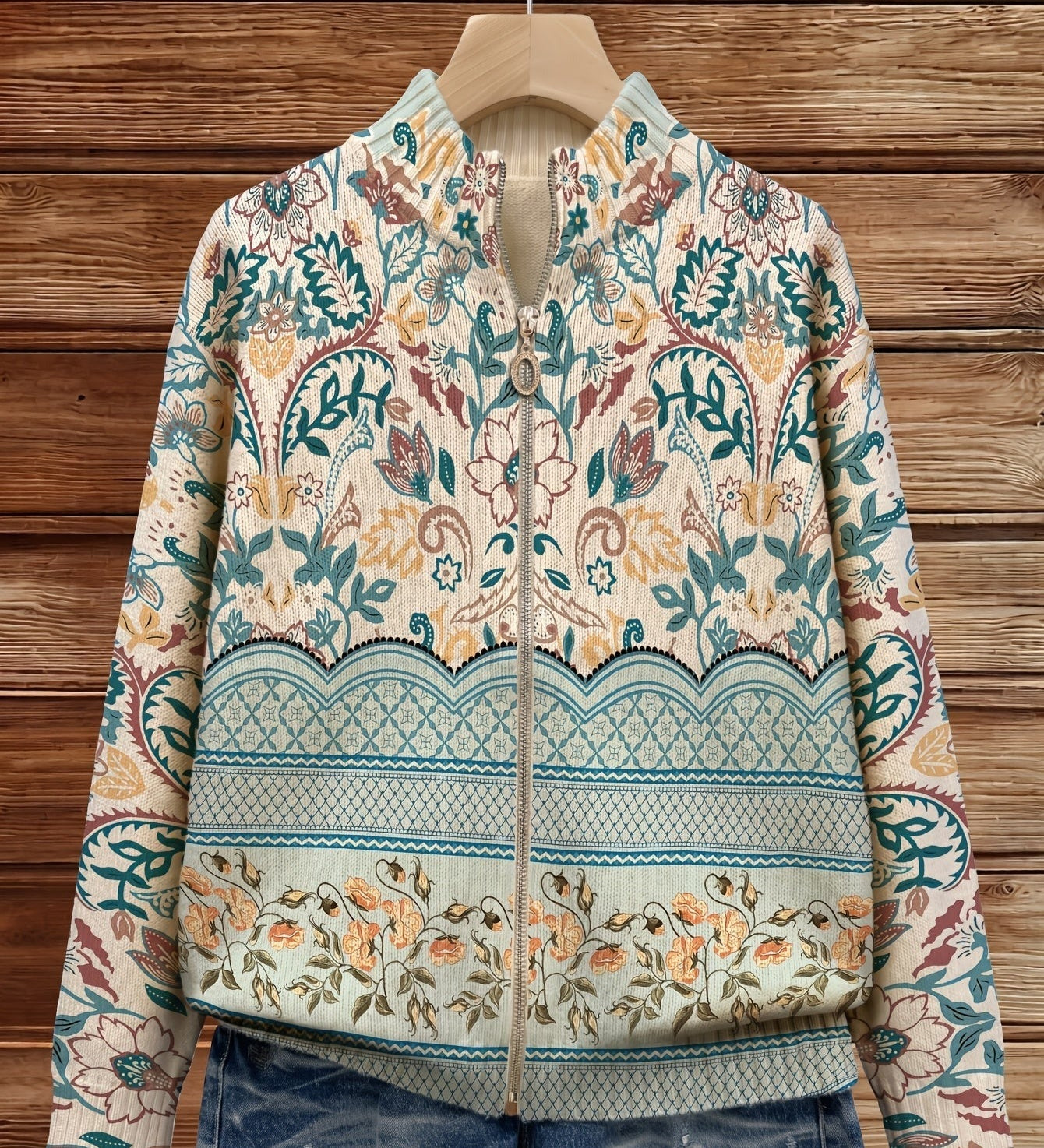 Sybilla™ – Cardigan med botanisk bård i vintagestil – bild 2