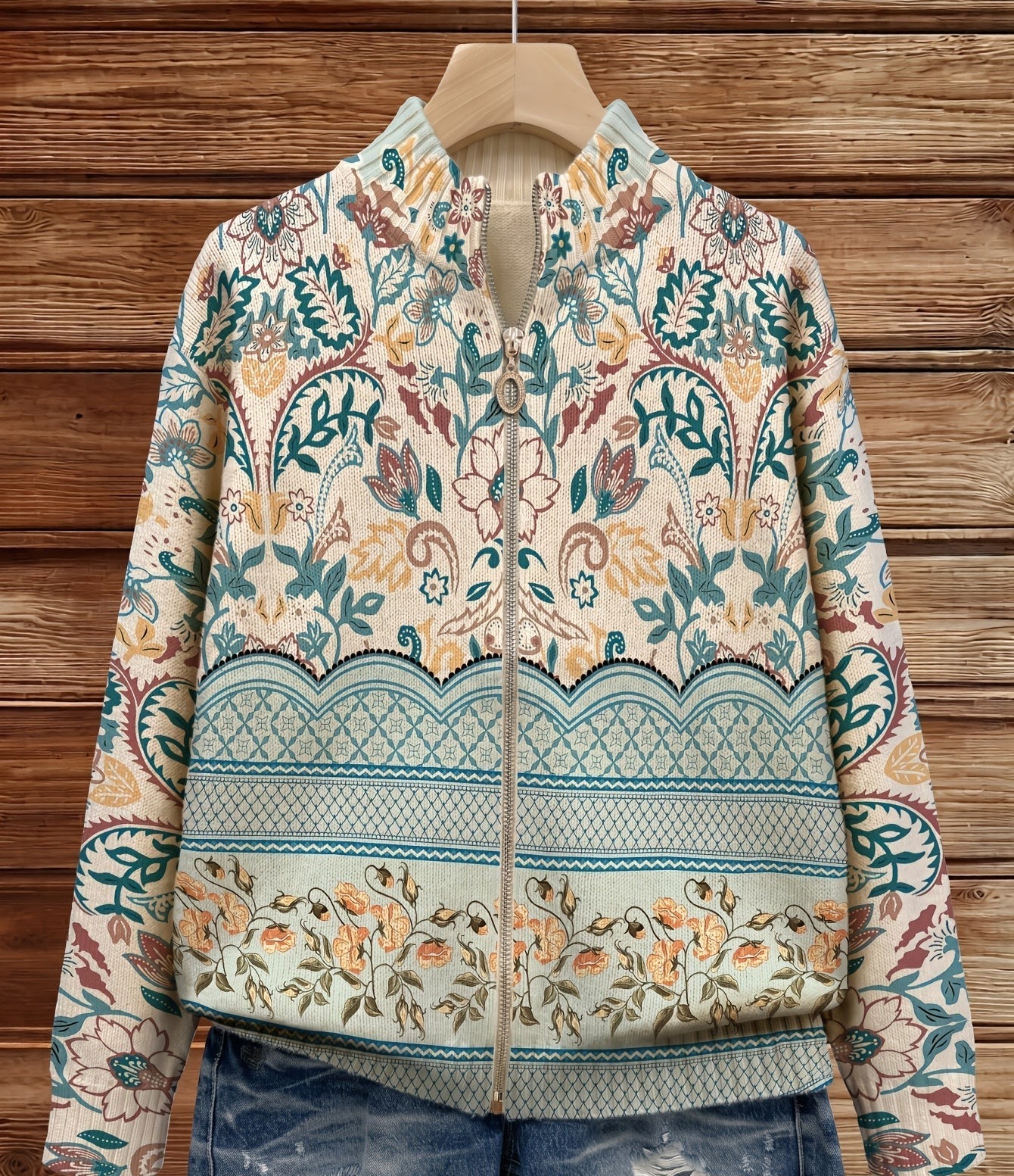 Sybilla™ – Cardigan med botanisk bård i vintagestil – bild 2
