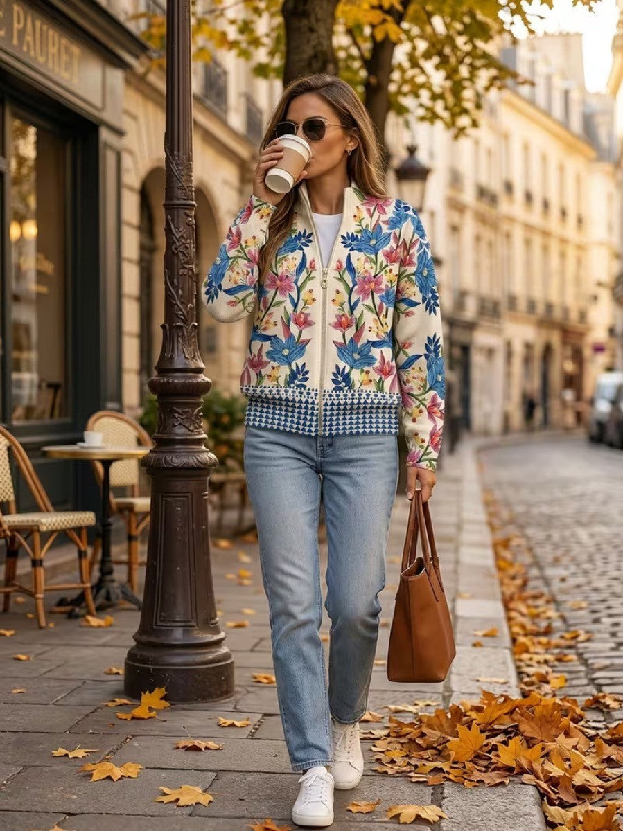 Tabitha – Blommig cardigan med dragkedja – bild 2