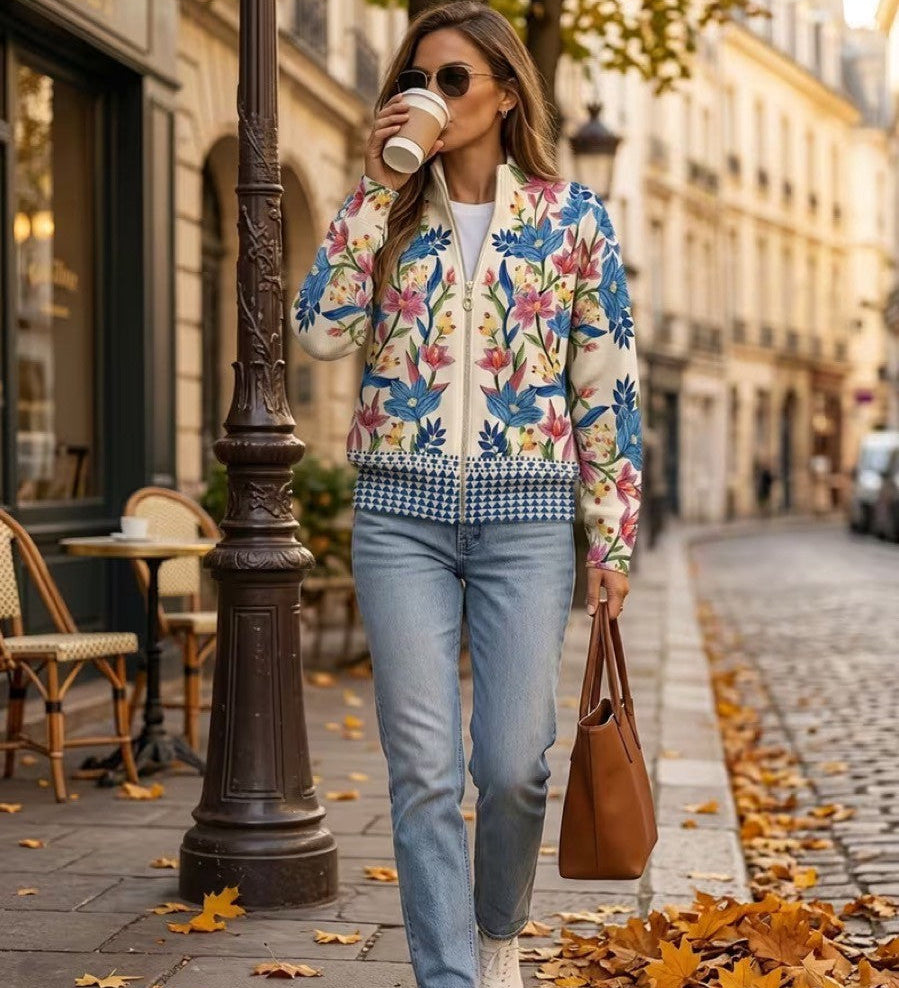 Tabitha – Blommig cardigan med dragkedja – bild 2