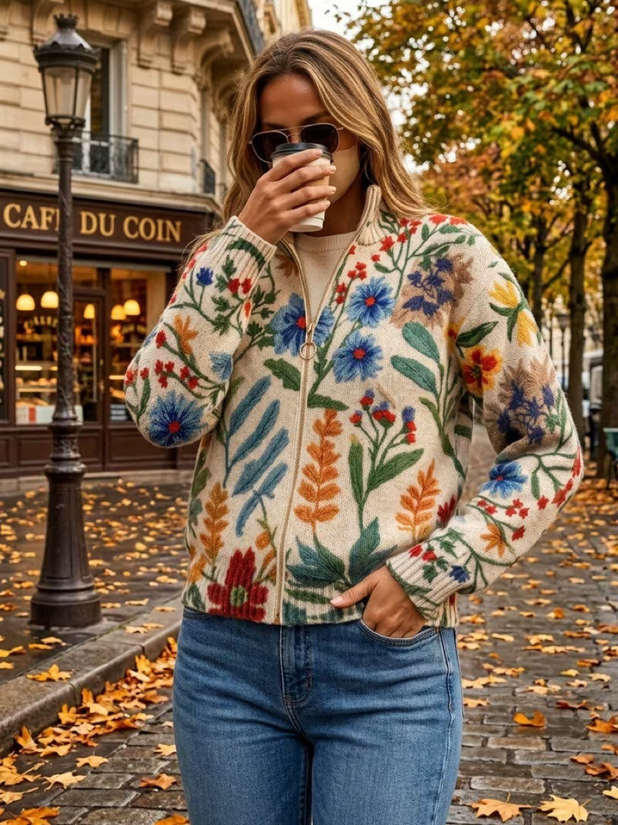Tabitha – Blommig cardigan med dragkedja – bild 3