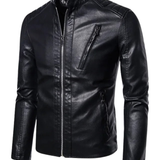 Chaqueta de Cuero Elegante con Cuello Alto