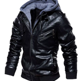 Chaqueta de cuero con capucha