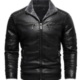 Chaqueta de Cuero con Forro de Fleece Retro