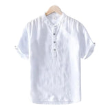 Camisa Atemporal de manga corta en algodón y lino para Hombre – Gris