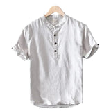 Camisa Atemporal de manga corta en algodón y lino para Hombre – Gris